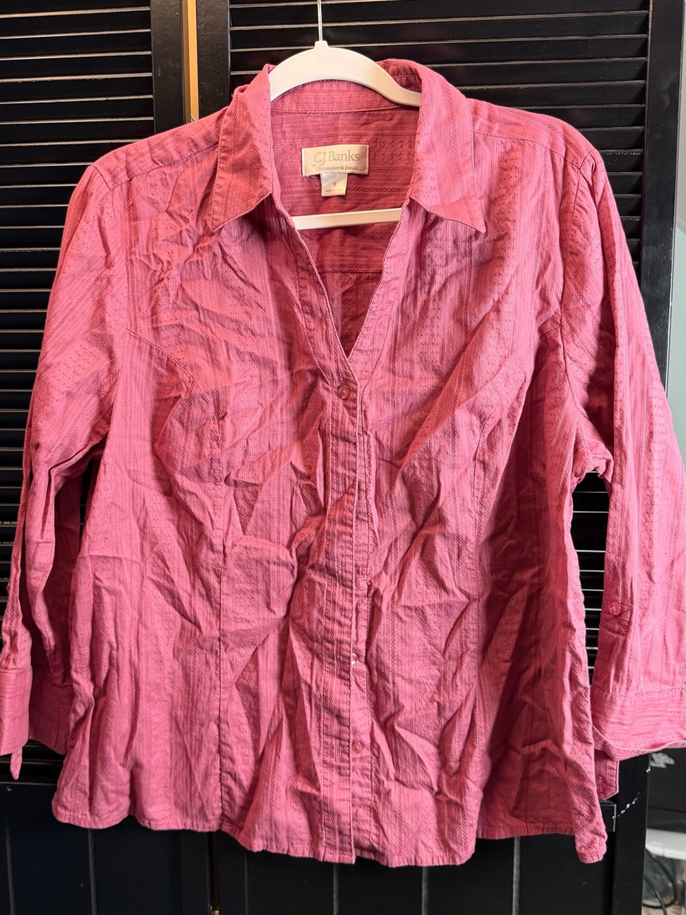 CJ Banks Rose Pink Button-Front Long Sleeve Shirt
